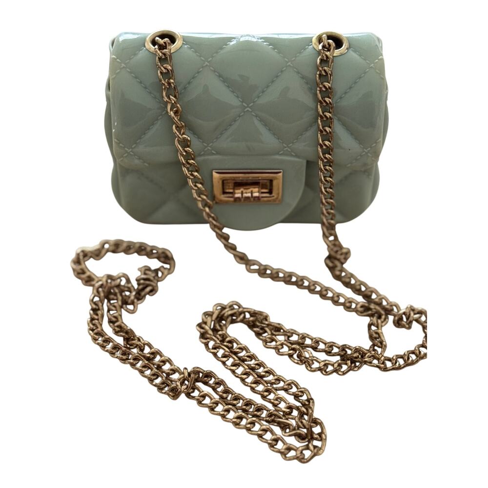 Quilted Mini Jelly Chain Crossbody w/Gold Turnlock - Mint Green
